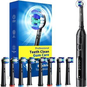 Rotating Electric Toothbrush for Adults with 8 Brush Heads (2 Types), 4 Modes